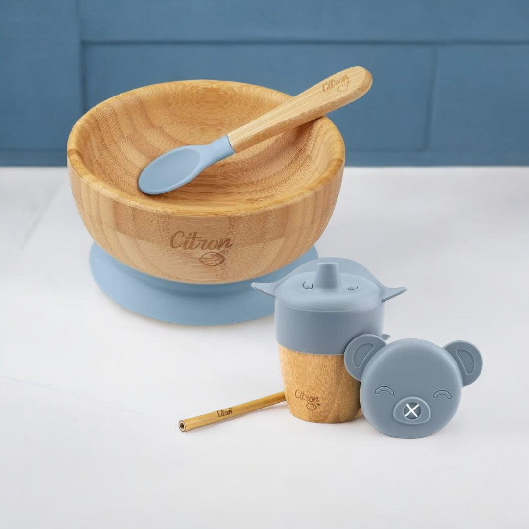 Citron Bamboo Bowl & Cup Bundle - Dusty Blue