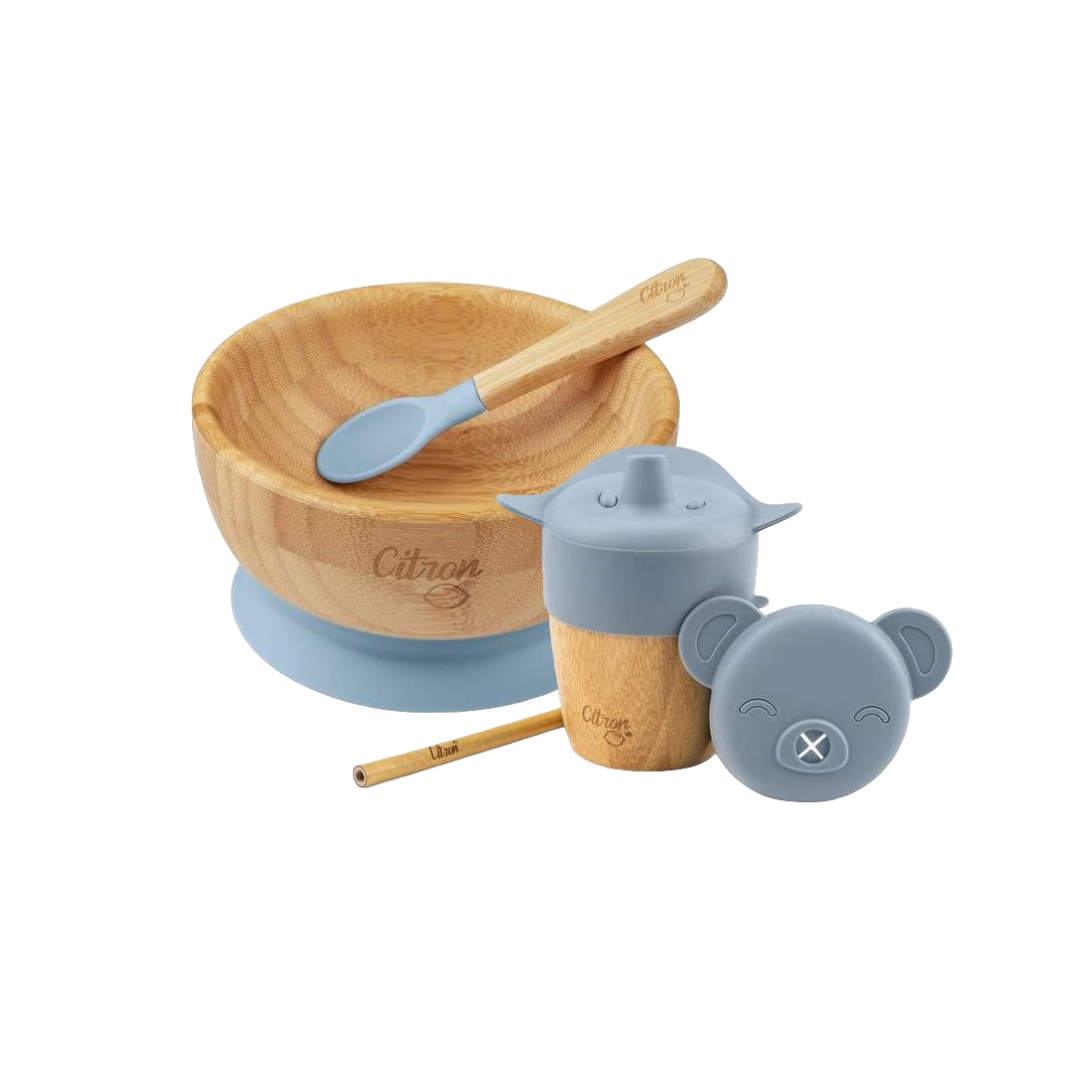 Citron Bamboo Bowl & Cup Bundle - Dusty Blue