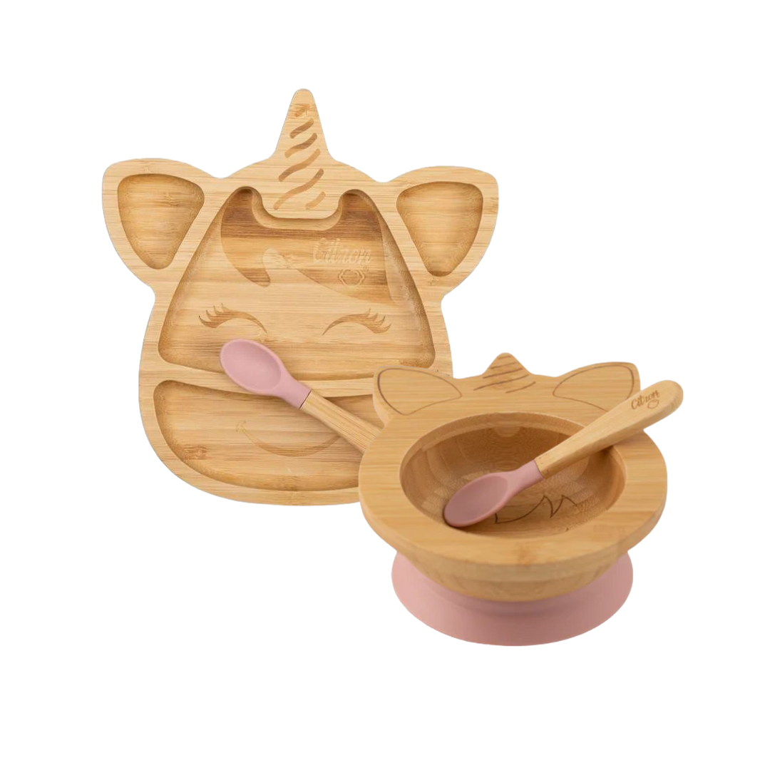 Citron Unicorn Bamboo Plate & Bowl Bundle