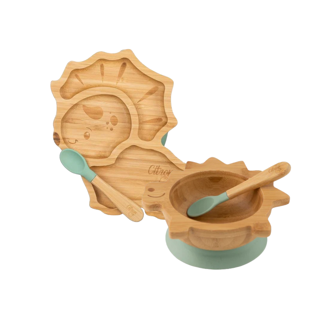 Citron Dinosaur Bamboo Plate & Bowl Bundle