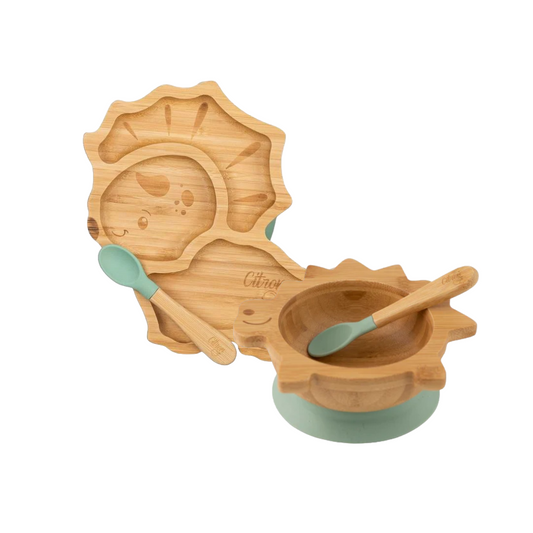 Citron Dinosaur Bamboo Plate & Bowl Bundle