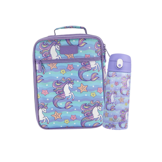 Oasis & Sachi Insulated Lunch Tote & 550ml Kids Sipper Bottle - Mermaid Unicorns