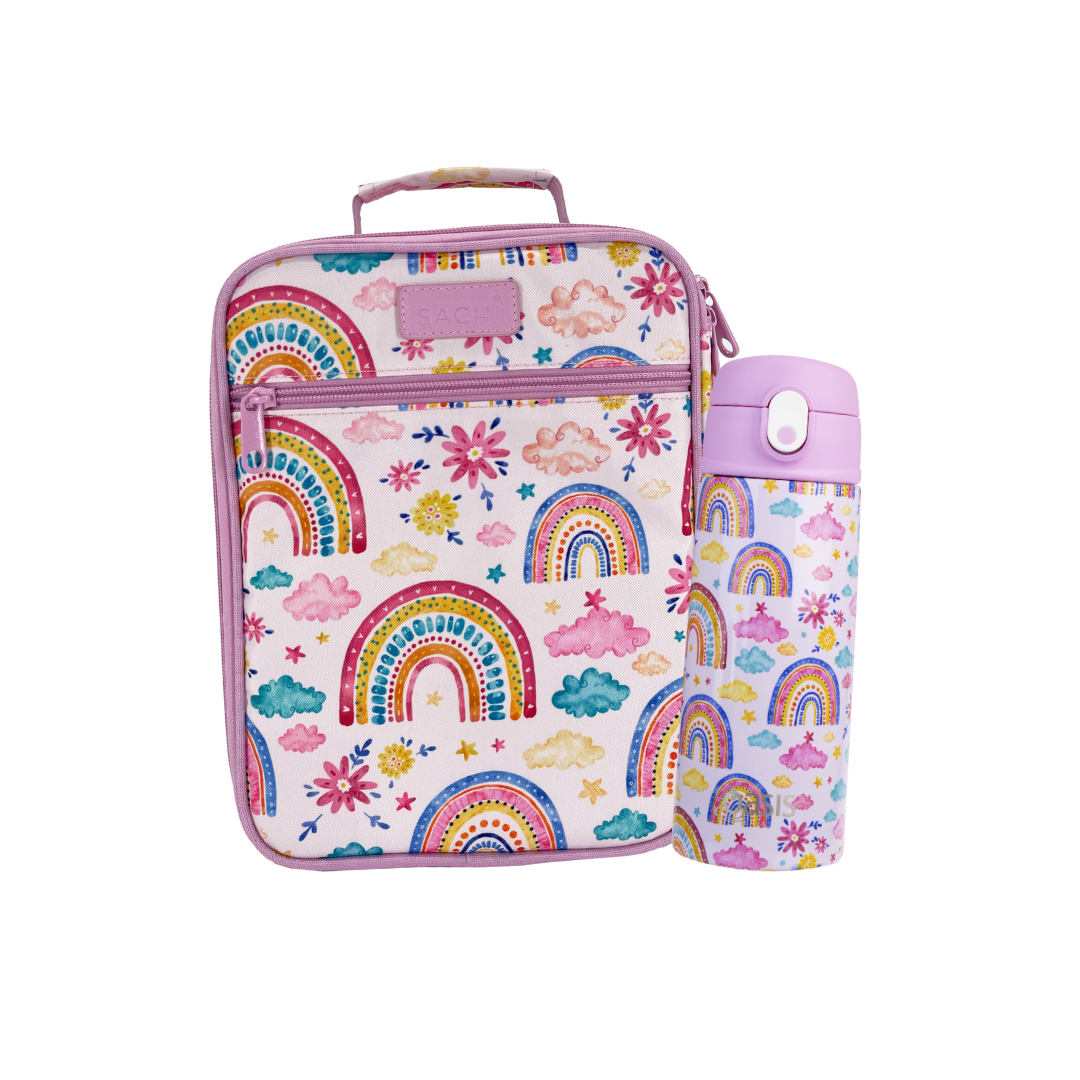 Oasis & Sachi Insulated Lunch Tote & 550ml Kids Sipper Bottle - Rainbow Sky