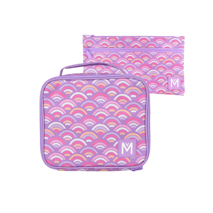 MontiiCo Medium Lunch Bag & Pencil Case Bundle - Rainbow Roller