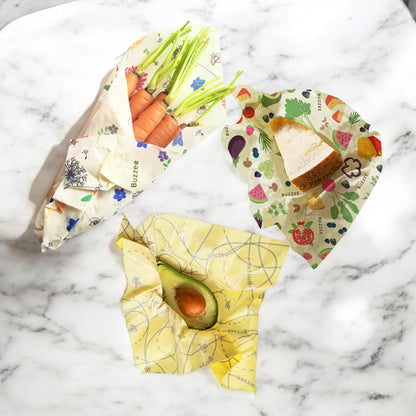 BUZZEE Organic Beeswax Wraps - 3 Pack