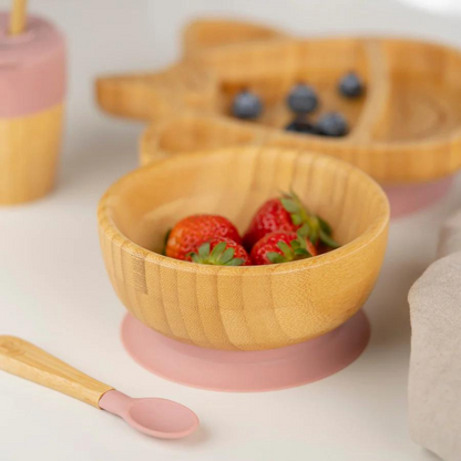 Citron Bamboo Bowl w/ Suction & Spoon - Blush Pink