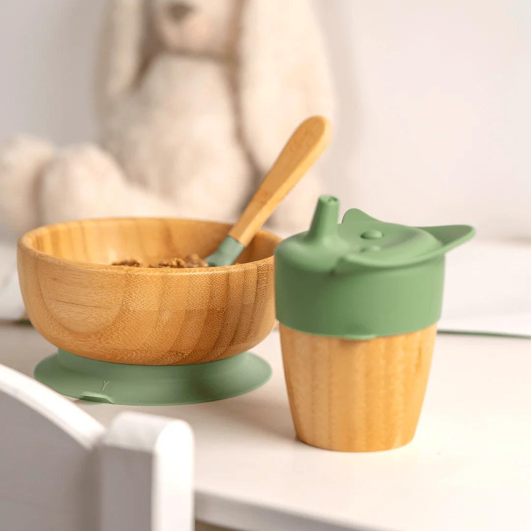 Citron Bamboo Cup w/ 2 Lids & Straw - Green