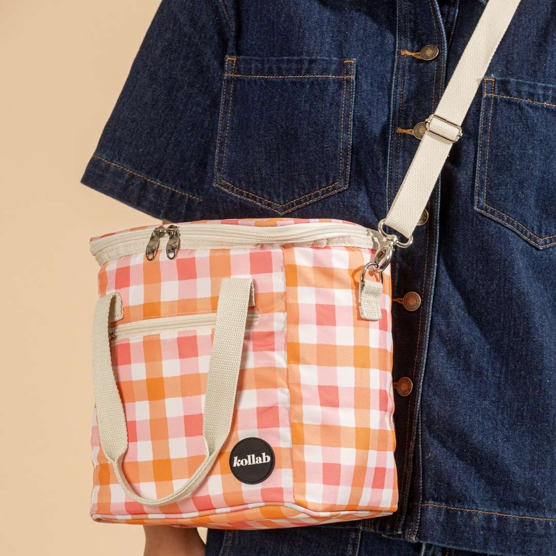 Kollab Mini Insulated Cooler Bag - Watermelon Peach Check *PREORDER*