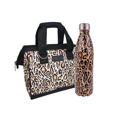 Oasis & Sachi Insulated Lunch Bag & 750ml Drink Bottle Bundle - Leopard