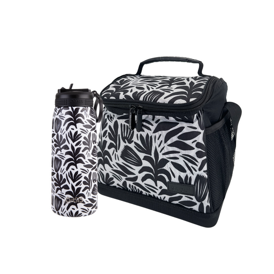 Oasis & Sachi Insulated Cooler Bag & Drink Bottle Bundle - Monochrome Blooms