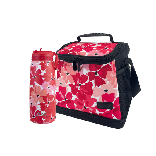 Oasis & Sachi Insulated Cooler Bag & Drink Bottle Bundle - Red Poppies