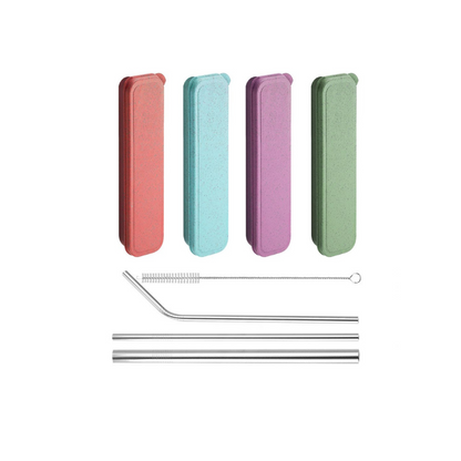 Appetito 5 Piece Stainless Steel Straw Set w/ Case - Assorted Colours