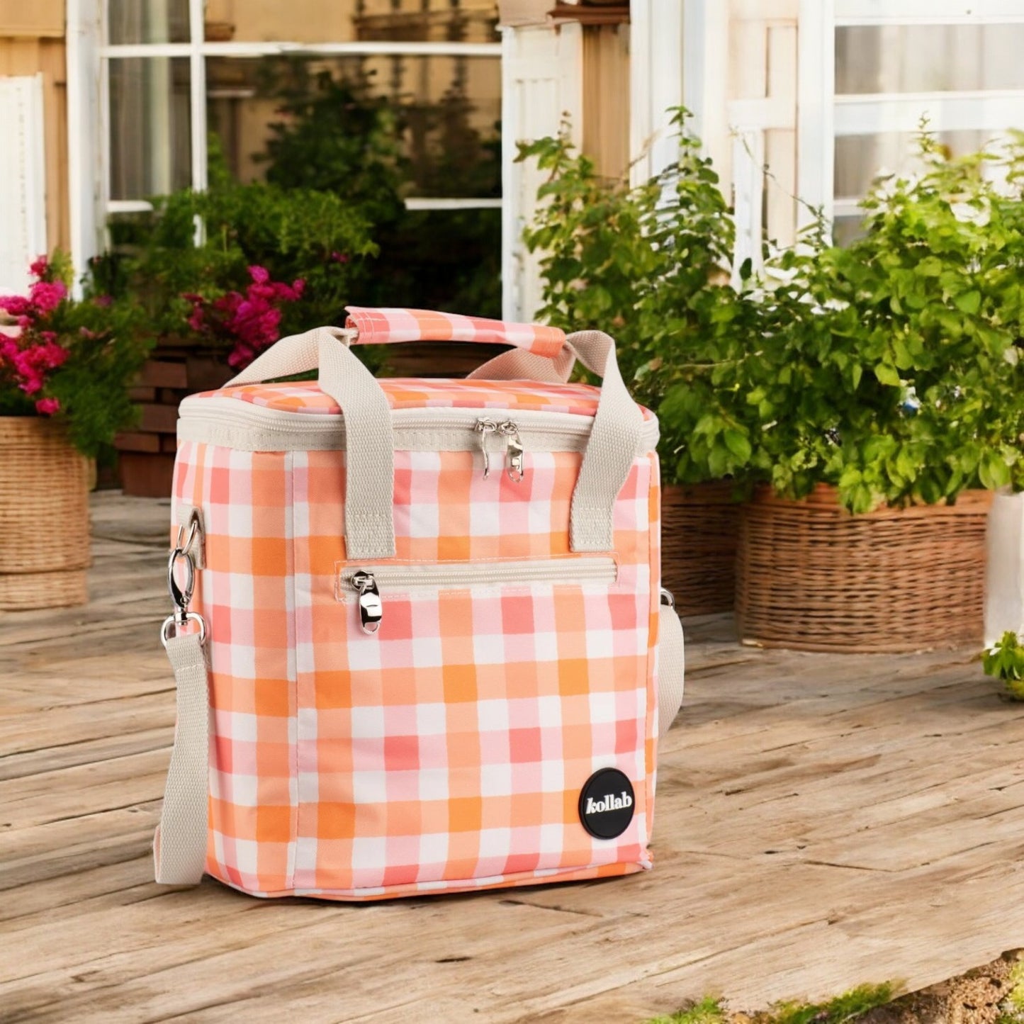 Kollab Mini Insulated Cooler Bag - Watermelon Peach Check *PREORDER*