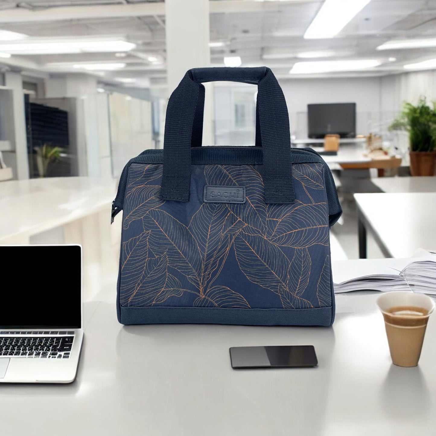 Sachi Insulated Lunch Bag - Navy Leaves