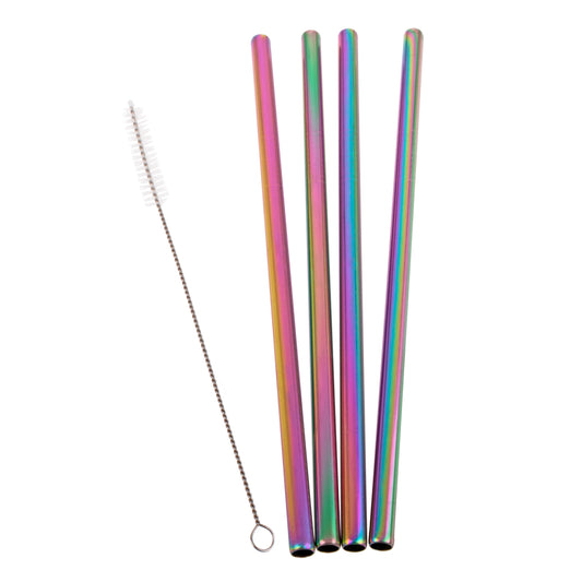 Appetito Rainbow Stainless Steel Reusable Smoothie Straws Straight - 4 Pack