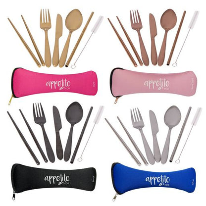 Appetito 6 Piece SS Traveller's Cutlery Set - Assorted Colours