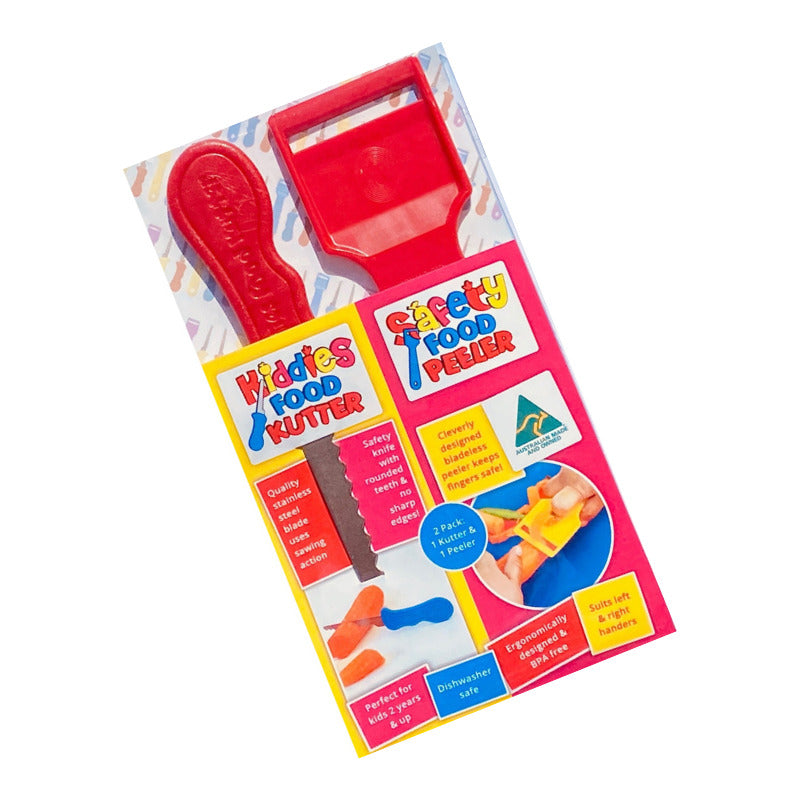 Kiddies Original Food Kutter Knife & Safety Food Peeler Twin Pack - Assorted Colours