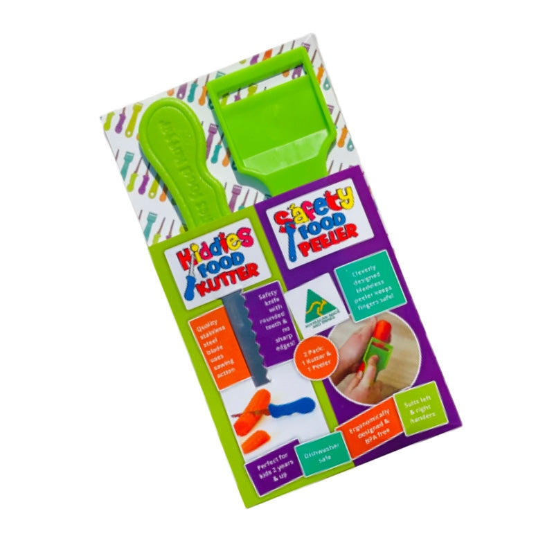 Kiddies Original Food Kutter Knife & Safety Food Peeler Twin Pack - Assorted Colours