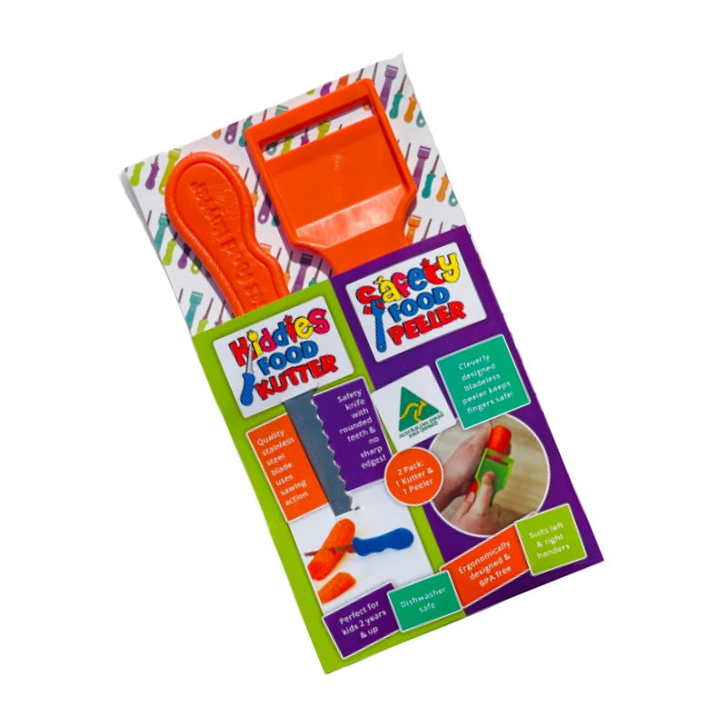 Kiddies Original Food Kutter Knife & Safety Food Peeler Twin Pack - Assorted Colours