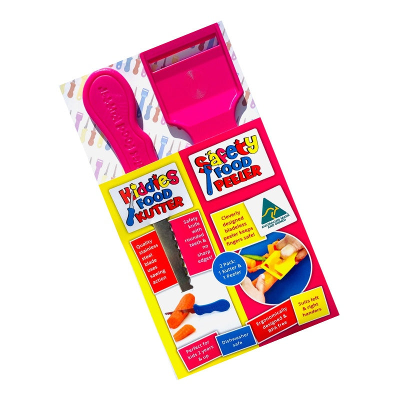 Kiddies Original Food Kutter Knife & Safety Food Peeler Twin Pack - Assorted Colours