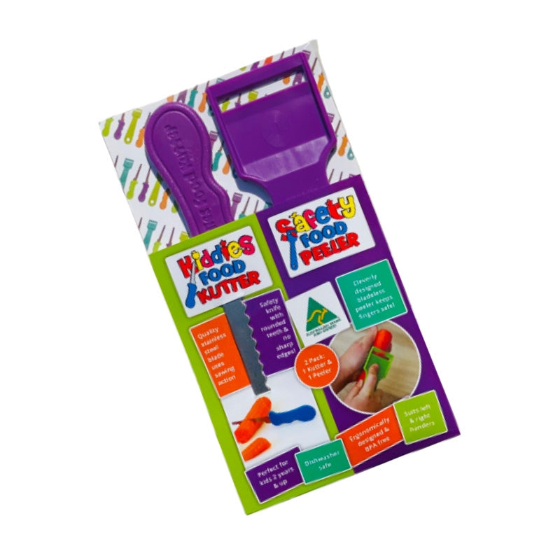 Kiddies Original Food Kutter Knife & Safety Food Peeler Twin Pack - Assorted Colours